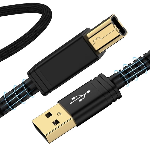 for 6ft USB Printer Cable, High-Speed USB 2.0 A to B Nylon Braided Cord, Durable Computer to Printer Wire for HP, Canon, Brother, Epson, Digital Piano, MIDI, DAC, Scanner - Black