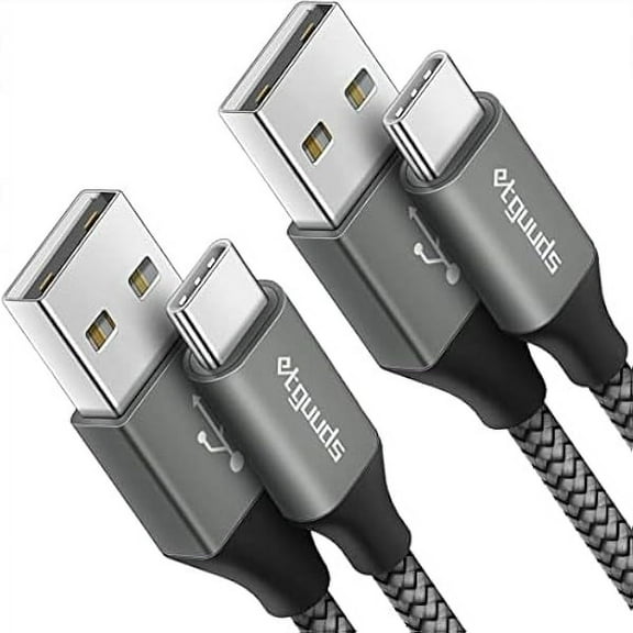 6ft USB A to USB C Cable 3A Fast Charging, 2-Pack USB A to USB Type C Charger Cord for iPhone 16 15 Pro/Pro Max/Plus, for Samsung Galaxy S24 S23 S22 S21 S20 S10 A55 A54 Flip Note, Moto, Gray