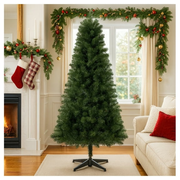 6ft Unlit Artificial Christmas Tree, 490 Tips PVC Tree, Full Branches, Indoor Holiday Decoration with Stand