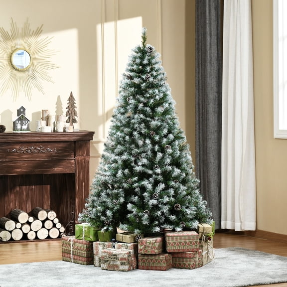 6ft Unlit Snow-Dusted Full Fir Artificial Christmas Tree - 800 Realistic Branch Tips 61 Pine Cones Automatic Open Branches & Sturdy Steel Base