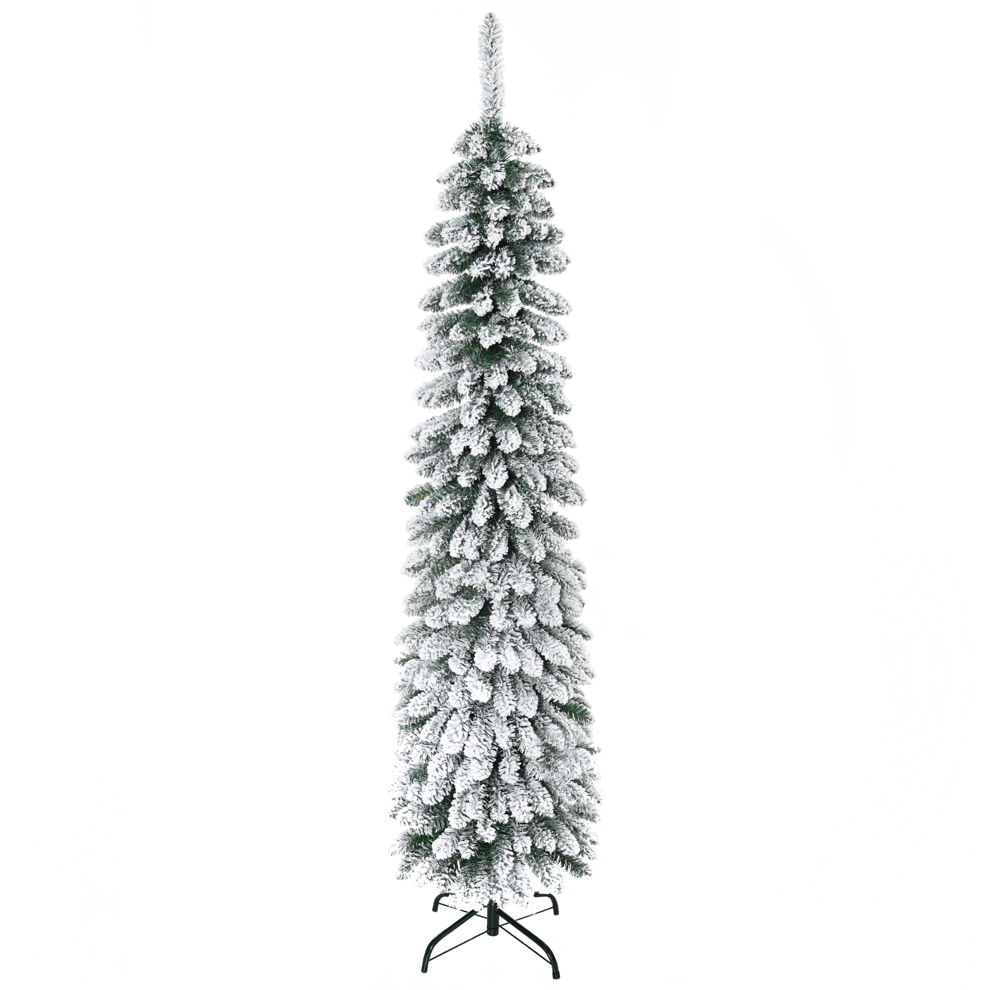 6ft Unlit Snow Flocked Pencil Christmas Tree 395 Tips Flame Retardant Small Space Holiday Decor