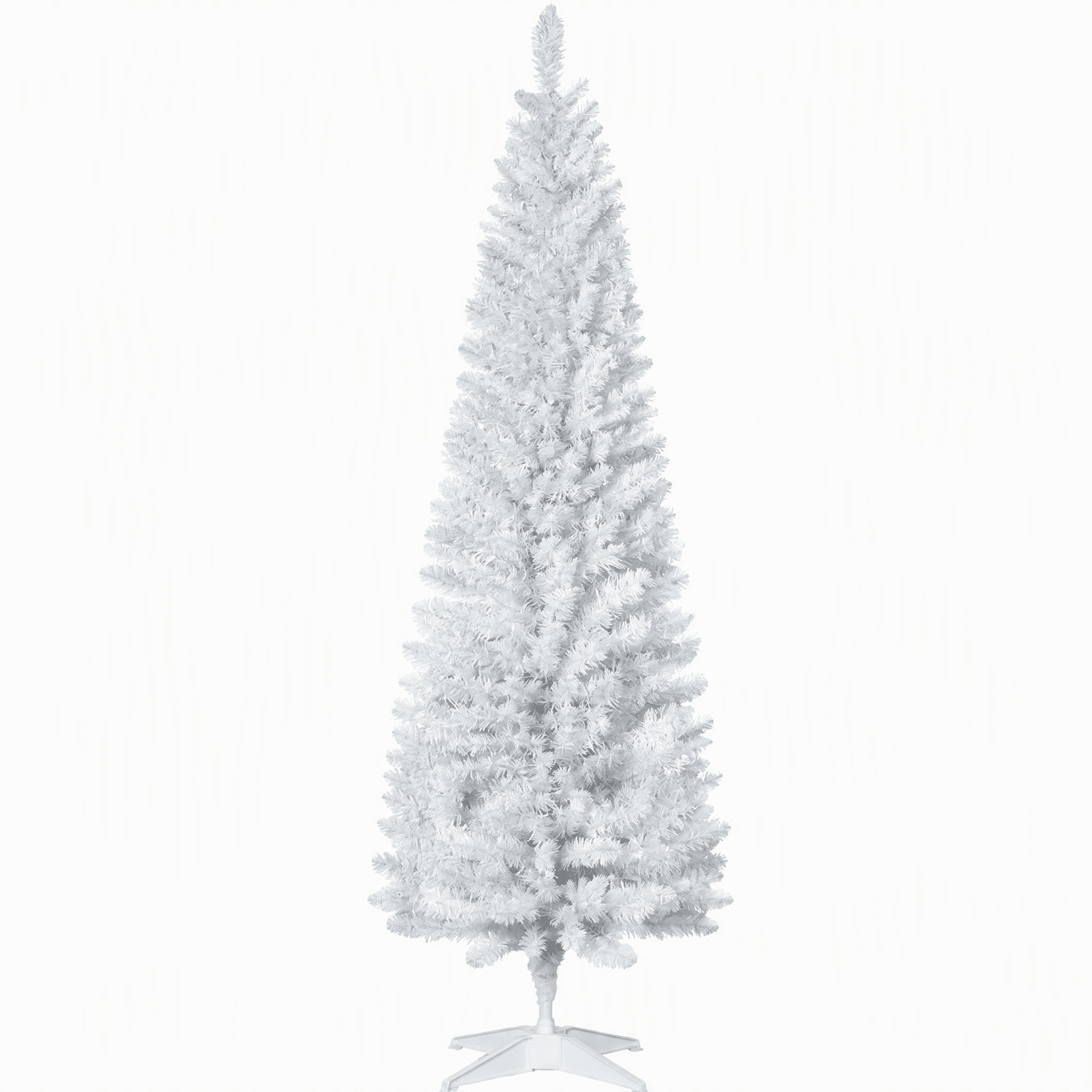 6ft Unlit White Pencil Christmas Tree 390 Tips Easy Assembly Plastic Base Small Space Holiday Decor