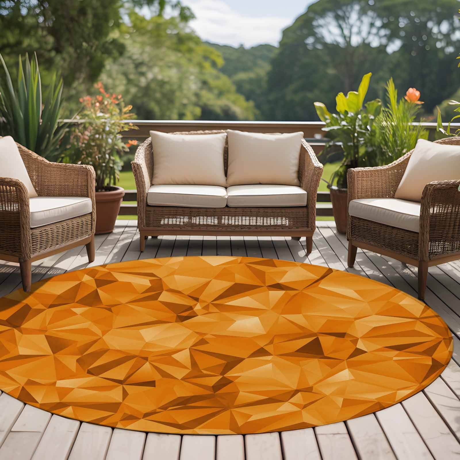 Round Orange Rug 6ft Washable Round Rug, Abstract Geometric Non-Slip Circle Area Rug for ...