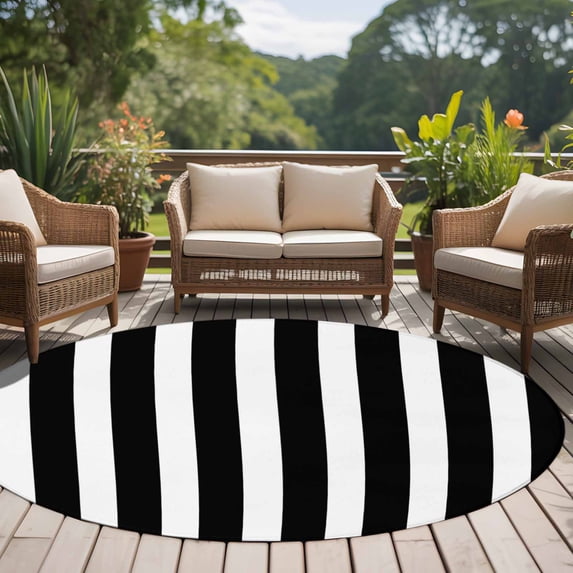 6ft Washable Round Rug, Black and White Stripe Non-Slip Circle Area Rug for Living Room Bedroom, Modern Minimalist Geometric Vertical Linens Indoor Floor Mat for Home Decor