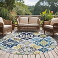 thumbnail image 1 of 6ft Washable Round Rug, Boho Non-Slip Circle Area Rug for Living Room Bedroom, Abstract Retro Floral Yellow Blue Ethnic Style Farmhouse Indoor Floor Mat for Home Decor, 1 of 9