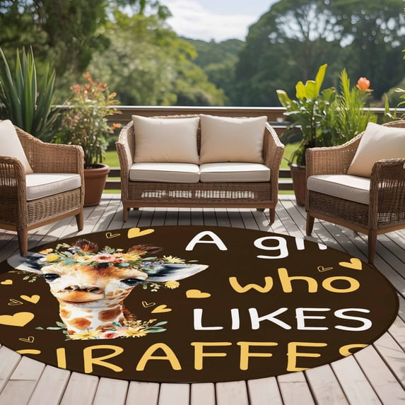 6ft Washable Round Rug, Cute Giraffe Non-Slip Circle Area Rug for Living Room Bedroom, Wildlife Animals Love Rustic Farmhouse Rustic Brown Indoor Floor Mat for Home Decor