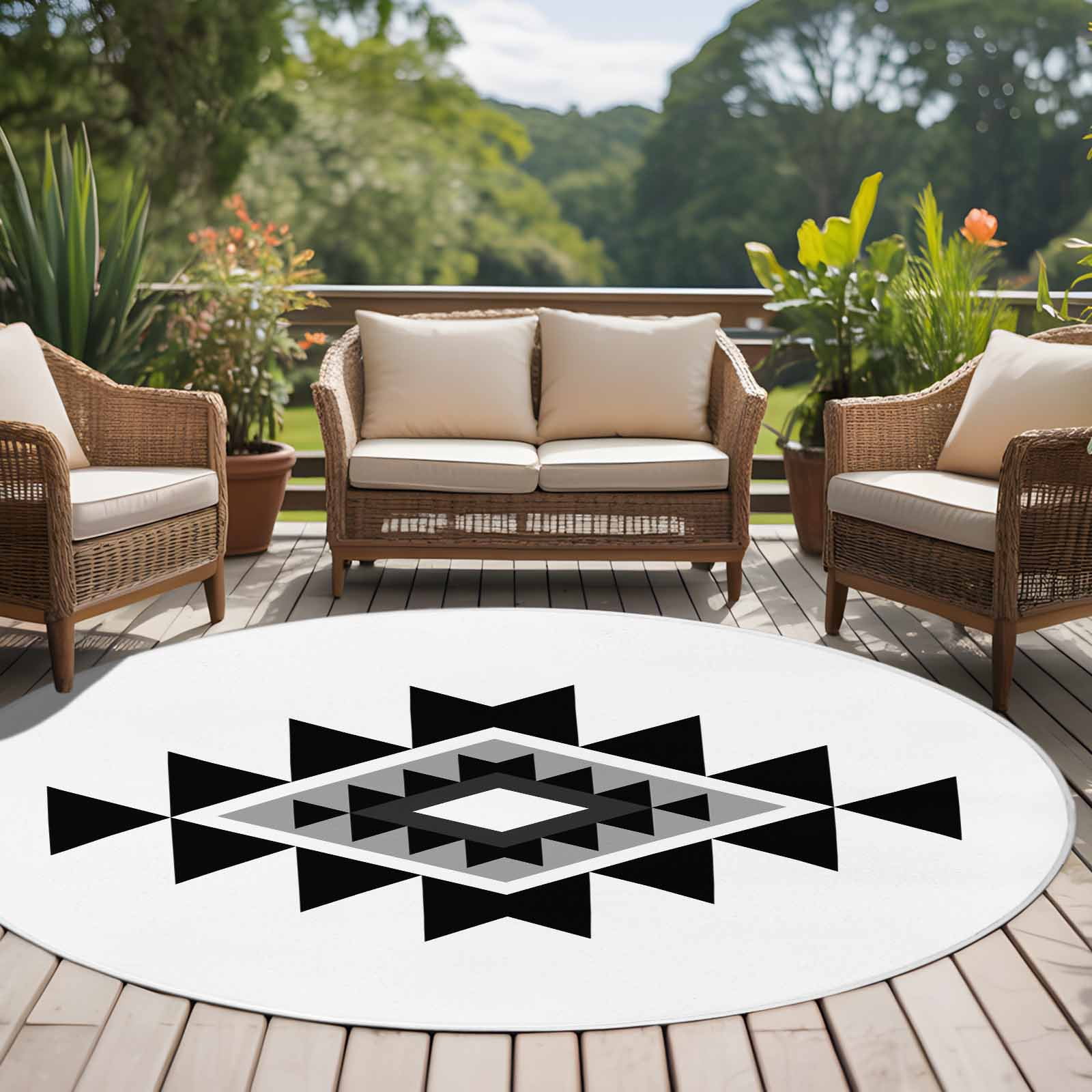 6ft Washable Round Rug, Triangle Combination Pattern Non-Slip Circle ...