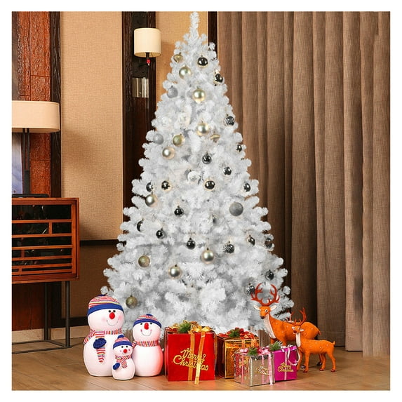 6ft White Christmas Tree with Memory Wire, 760 Tips Hinged Artificial PVC Tree, Easy Assembly Holiday Xmas Tree for Indoor Decor (Ornaments Not Included)