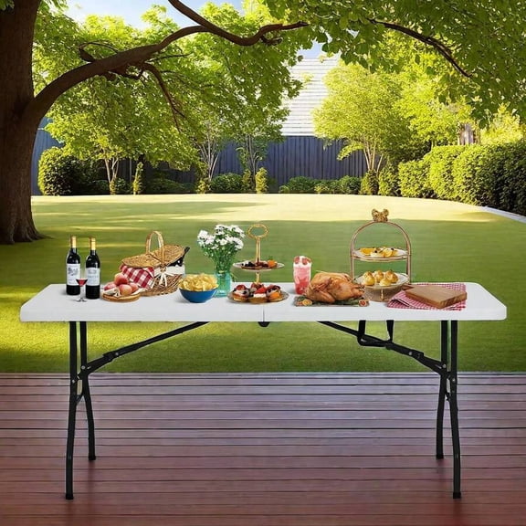 6ft White Folding Table Portable Plastic Foldable Table For Indoor Outdoor Picnic Camping Party