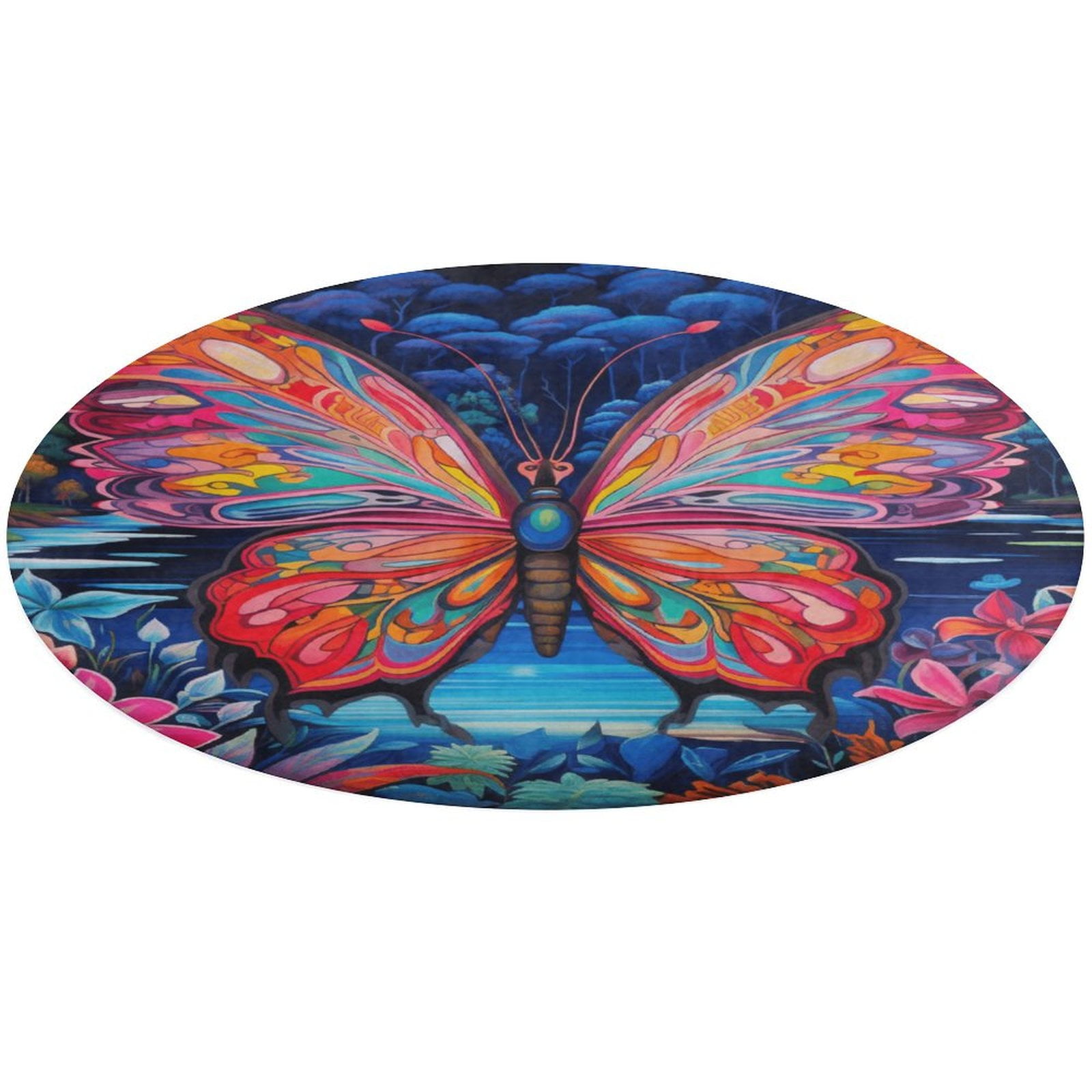 Naturestep Rug Butterfly 6ft Wildflowers Butterfly Ultra-Thin Washable Round Rug - Non Slip Non ...