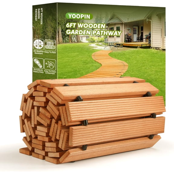 6ft Wooden Garden Pathway, Outdoor Roll Out Sycamore Straight Walkway, Weather-Resistant & Non-Slip Patio Path for Garden, Backyard, Beach, Wedding Party (Natural)