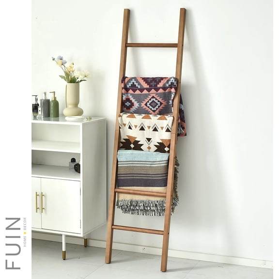 6ft Wooden Natural Blanket Ladder Living Room Decorative Wall Leaning Farmhouse Quilt Display Holder Rustic Wood Towel Rack for Bathroom