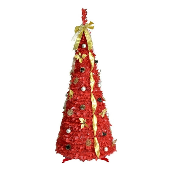 6ft Wrap Pop Up Red Tree Environmentally Friendly Fireproof Artificial Christmas Tree