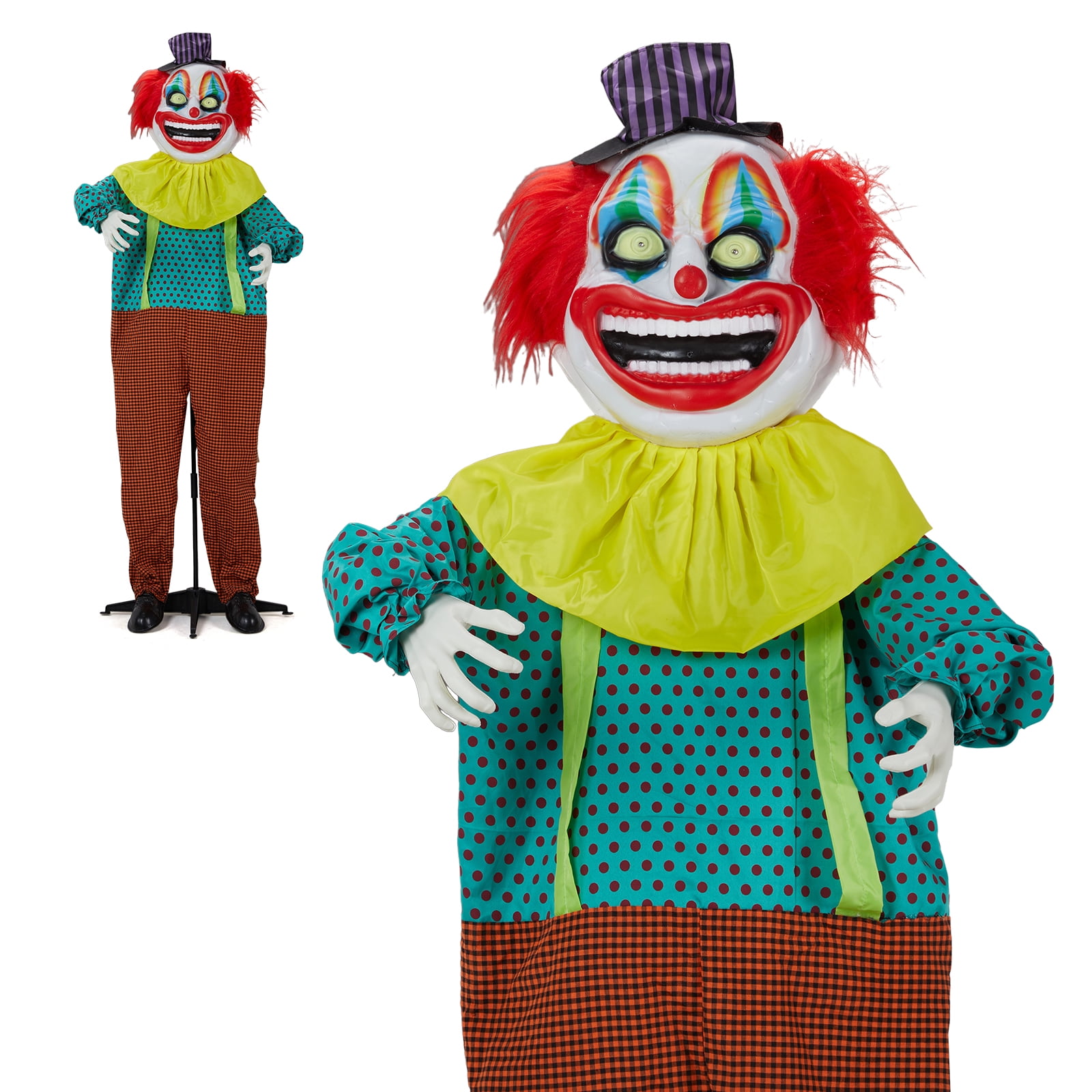 6ft Multicolor Animatronic Standing Clown Halloween Decoration