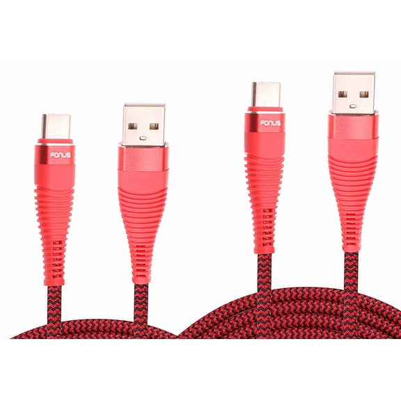 6ft and 10ft Long USB-C Cables Compatible With iPhone 16e/17e - Fast Charge TYPE-C Cord Power Wire Data Sync Red Braided