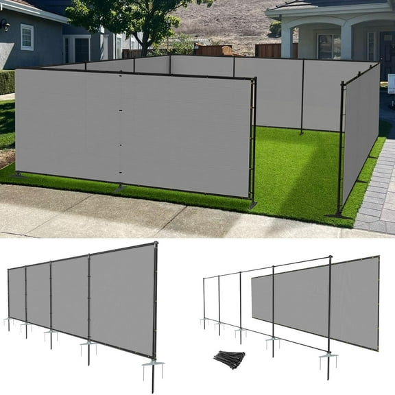 6ft x 12ft Outdoor Fence Fence Kit with Rods and Rails Ground Nails No Punch Privacy Fence for Dog Yard Pool Garden Security Chicken Fence Temporary Spray Paint Iron Brown