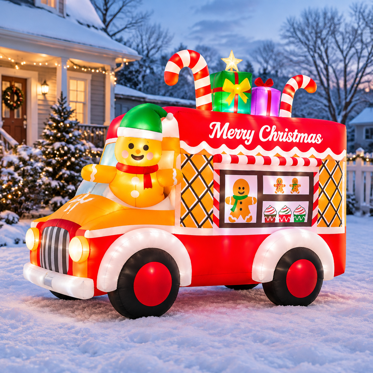 6ftmas Inflatables Truck Gingerbread Car Blow Up Yard Decoration Xmas ...