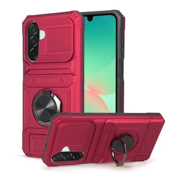 6goodeals Compatible for Samsung Galaxy A16 Kickstand Rugged Cell Phone Credit Card Case Red