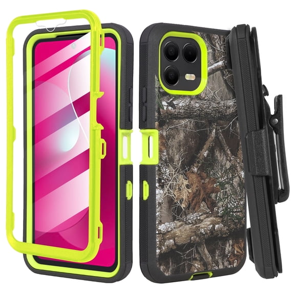 6goodeals Designed for REVVL 8 Pro 6.6 inch Screen Phone Case with Belt Clip Holster & Built-In Screen Protector, Heavy Duty Rugged Full-Body Shockproof Protective Case, Defender Cover Camo Yellow