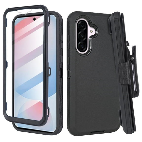 6goodeals Designed for Samsung Galaxy A56 Case with Belt Clip Holster, Built-in Screen, Anti-Drop, Shockproof, with Kickstand, Heavy Duty Protection (Black)
