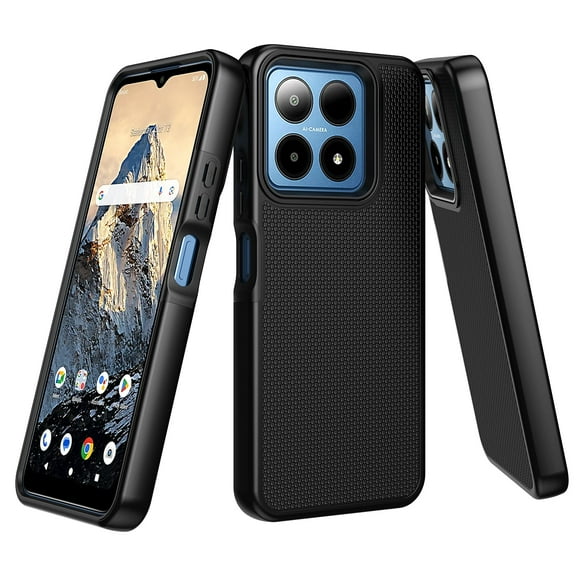 6goodeals For Boost Mobile Summit 5G Black Phone Case Screen Protector Hybrid Dual-Layer Full-Body Protective Shockproof Rugged Case Cover