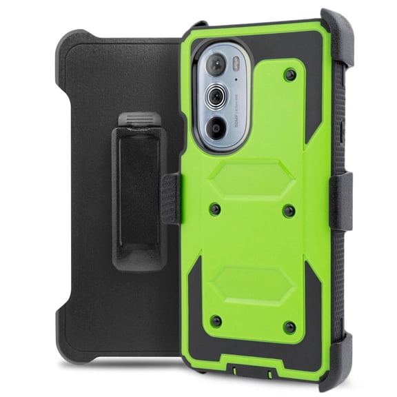 6goodeals For Motorola Edge+ Plus 2022 / Moto Edge 30 Pro with Built in Screen Protector Shock Absorbing Secure Swivel Locking Belt Defender Heavy Full Body Kickstand Carrying Tank Armor Cases (Green)