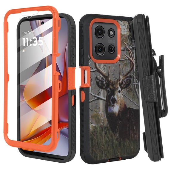 6goodeals For Motorola Moto G 5G 2025 Case with Belt Clip, Slim Full Protection Hybrid Case & Rotating Belt Clip Holster with Built in Kickstand, Built in Screen Protector Deer