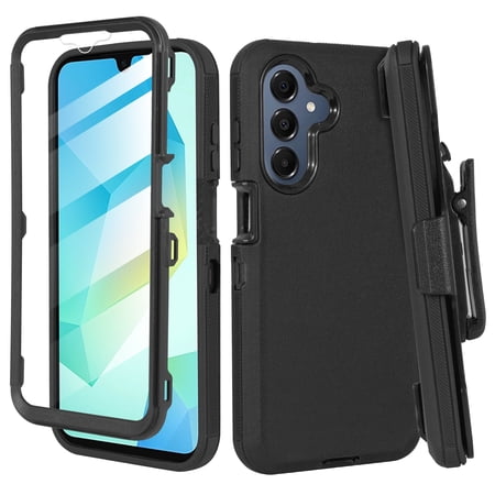 6goodeals Samsung Galaxy A17 Defender Case with Built-in Screen Protector | Heavy Duty Rugged Shockproof Protective Cover Black