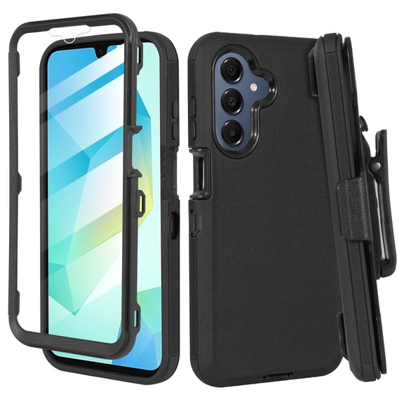 6goodeals Samsung Galaxy A17 Defender Case with Built-in Screen Protector | Heavy Duty Rugged Shockproof Protective Cover Black