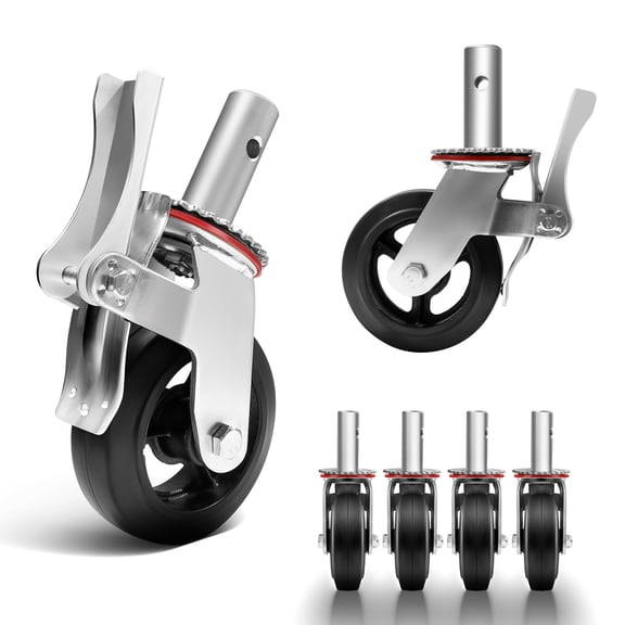 6in Scaffolding Swivel Casters 4 Pack Dual Lock Brake Rubber 360 Rotate Round Stem 1100lbs Per Wheel Heavy Duty Caster Wheels for Indoor Warehouse Construction Scaffold