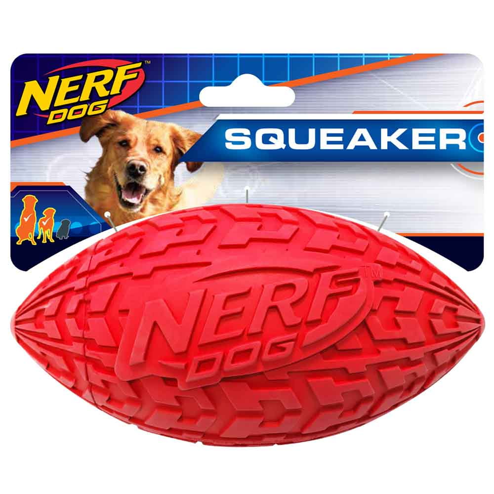 Nerf Dog Tire Squeak Football, Red, 6 Inch For Interactive Play