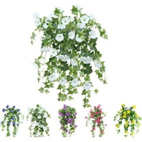 6in Uv Simulation Artificial Flower, Bunches Artificial Morning Glories,Fade Resistant Outdoor Flowers,Fake Petunias,Realistic Outdoor Artificial Flowers (White,3 Bouquet of 7 Flowers)