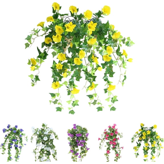 6in Uv Simulation Artificial Flower, Bunches Artificial Morning Glories,Fade Resistant Outdoor Flowers,Fake Petunias,Realistic Outdoor Artificial Flowers (Yellow, Bouquet of 8 Flowers)