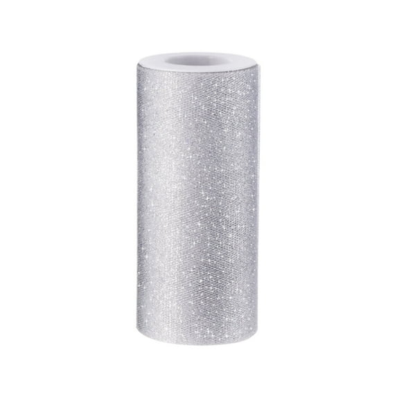 6in. Wide Silver Glitter Tulle Fabric - 10 Yards