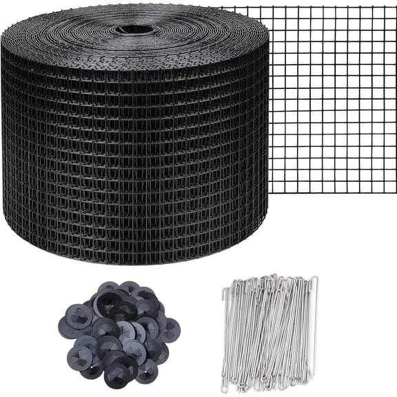 6in X 100ft Solar Panel Bird Guard,Solar Panel roof Protection net 1/2inch Mesh PVC Black Vinyl Coated Galvanized net 70 Fastener ClipsUsed for Bird,Animal Control