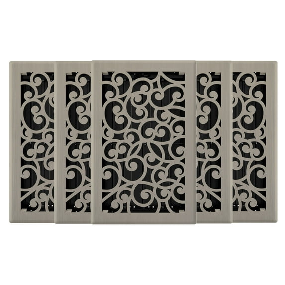 6in x 10in Wonderland Style Brushed Nickel Metal Heating and Cooling Air Floor Register (5 PACK) - Overall 7 1/4" x 11 1/4"
