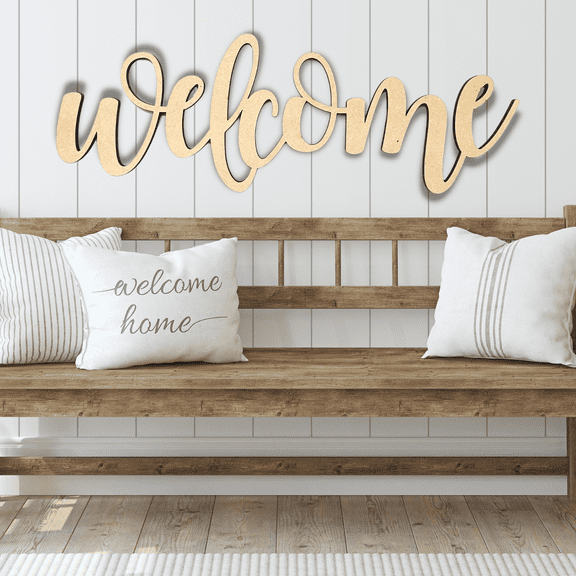 6in x 17.2in x 1/4in | Welcome Wall Decor | Wooden Cutout Word | Script Word