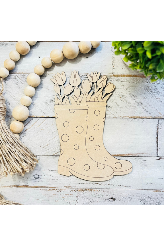 6in x 4.5in x 1-8in | MDF Tulip Rain Boots | Craft Wood Shapes | Spring Wreath Decor | DIY Crafts
