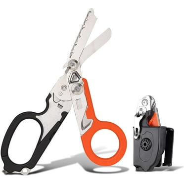 6in1 Trauma Shears,Emergency Shears with Strap Cutter and Glass Breaker and Compatible Holster Black (Black)
