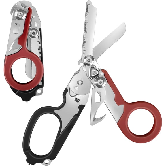 6in1 Trauma Shears, Stainless Pocket Glass Breaker Trauma ,Outdoor Camping Tools Multi-function Shears (Black Red)