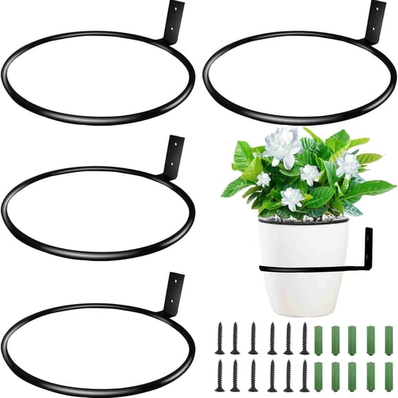 6inch Flower Pot Holder Ring Wall Mounted,4 Sets Thickened 6mm Metal Flower Pot Holders Outdoor Indoor,Heavy Duty Metal Anti-rust Flower Plant Holder Support Ring,Hanging Plant Stand Ring Hooks
