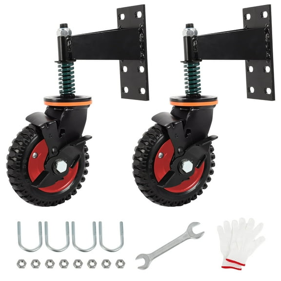 6inch Gate Casters Heavy Duty Gate Wheel with Brake for Wooden/Gate Metal Tube Gate, with Nuts Wrench Gloves 500 Lb Capacity Spring Loaded Fence Gate Wheel with 360 Degree, 2 Pack