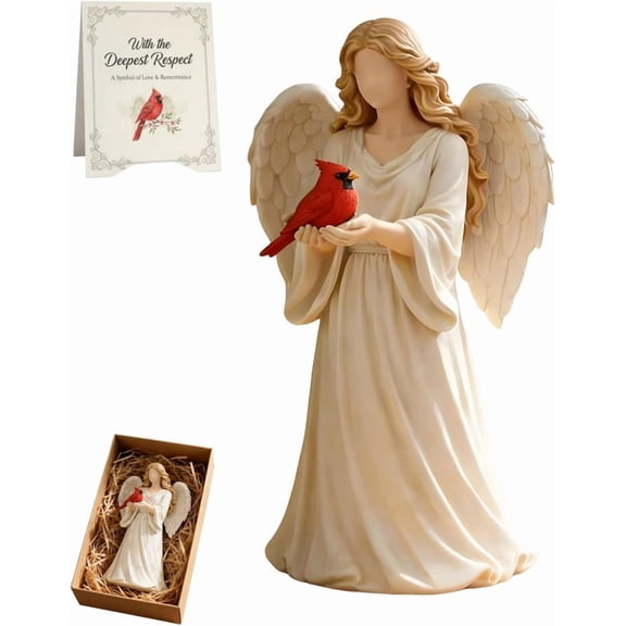 6inch Handcrafted Angel Figurine with Red Cardinal, A Symbol of Love, Peace and Remembrance, Memorial Remembrance Decor