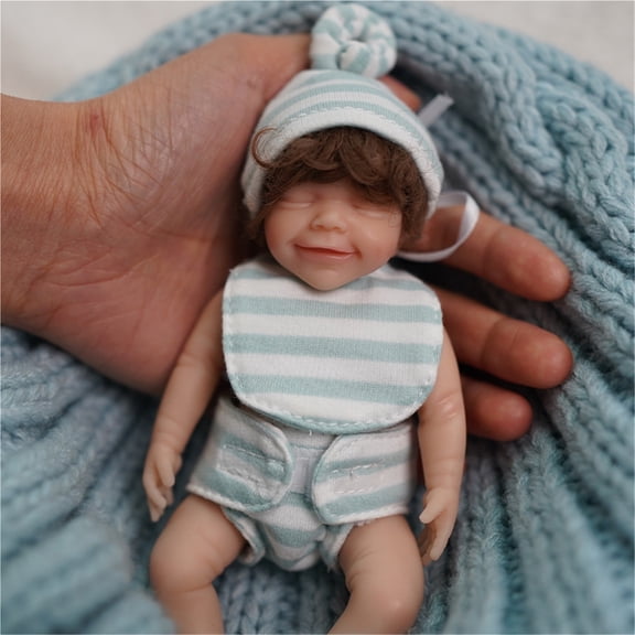 6inch Rebirth Doll Miniature Girl's Curly Hair Smiley Washable Soft Simulation Baby Kids Companion Doll