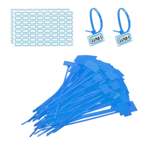 6inch Zip Ties, 100pcs Cable Ties Tags Nylon Wire Marking Label Self Locking Plastic Straps Write on with Label Tags Paper for Organization Cord Network Ethernet Marking, Blue