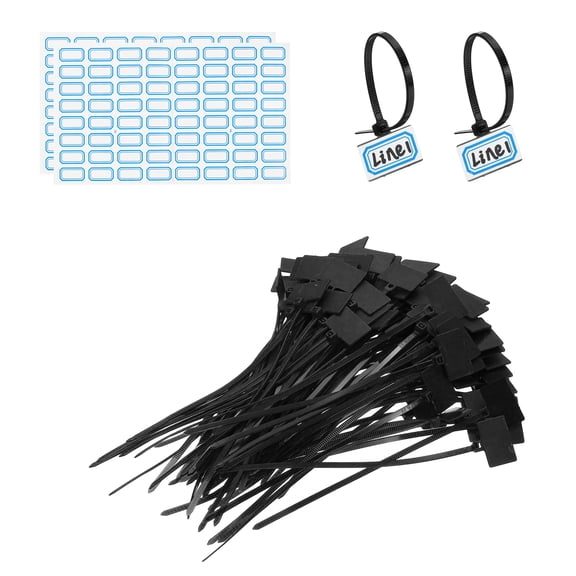 6inch Zip Ties, 100pcs Cable Ties Tags Nylon Wire Marking Label Self Locking Plastic Straps Write on with Label Tags Paper for Organization Cord Network Ethernet Marking, Black