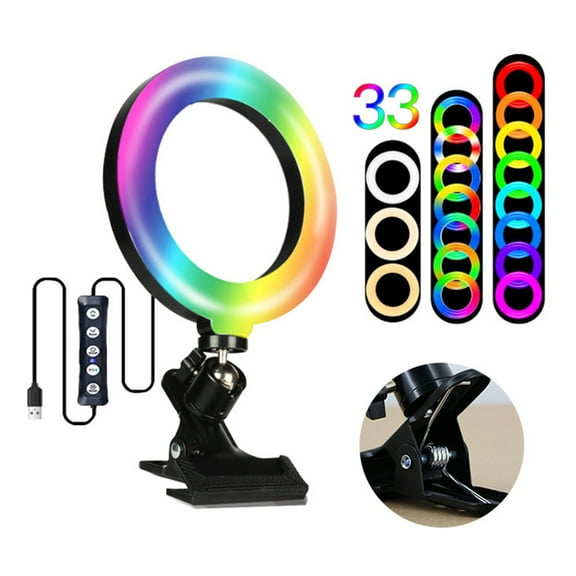 6inches RGB LEDs Selfie Ring Light with Clamp USB Operated 3 Colors Temperature Changing/ Different Lighting Modes/ Dimmable Brightness Adjustable& Illuminating Angle Adjustable for Laptop PC Monitor