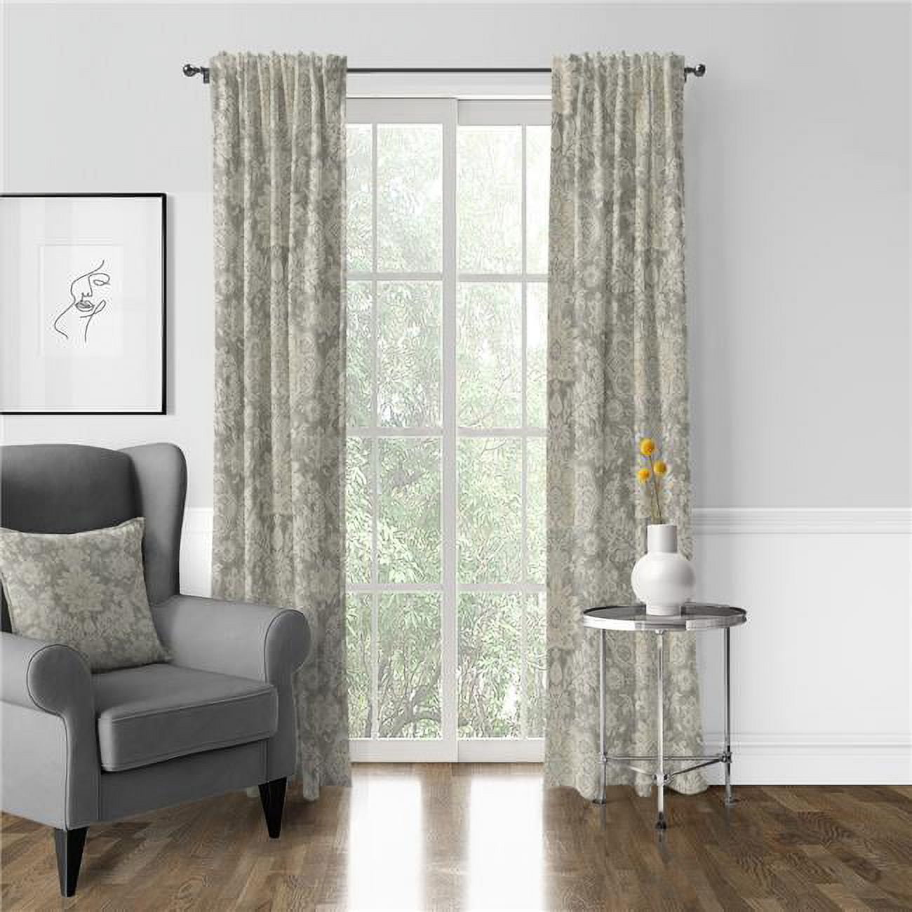 Taupe and Beige Cotton Pinch Pleat Drapery Panels, 20 x 108 in