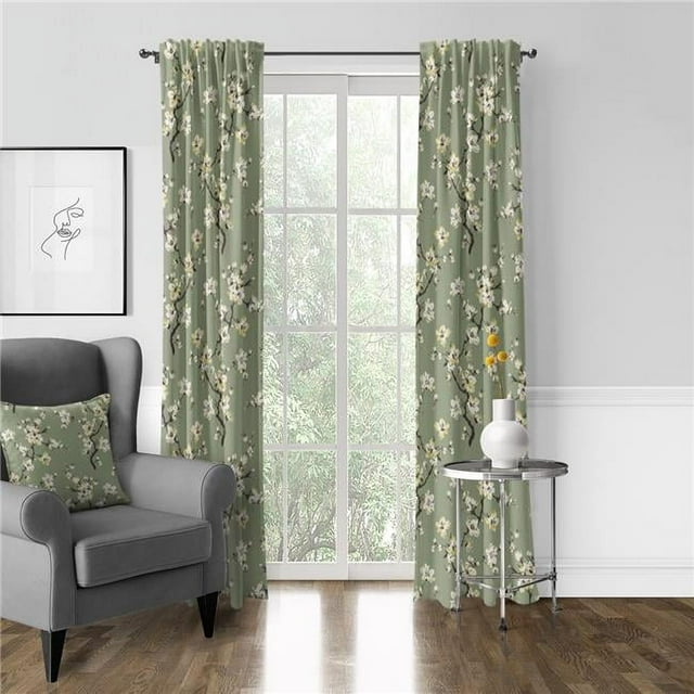 6ix Tailors  20 x 96 in. Sakura Green Pinch Pleat Drapery Panel Pair