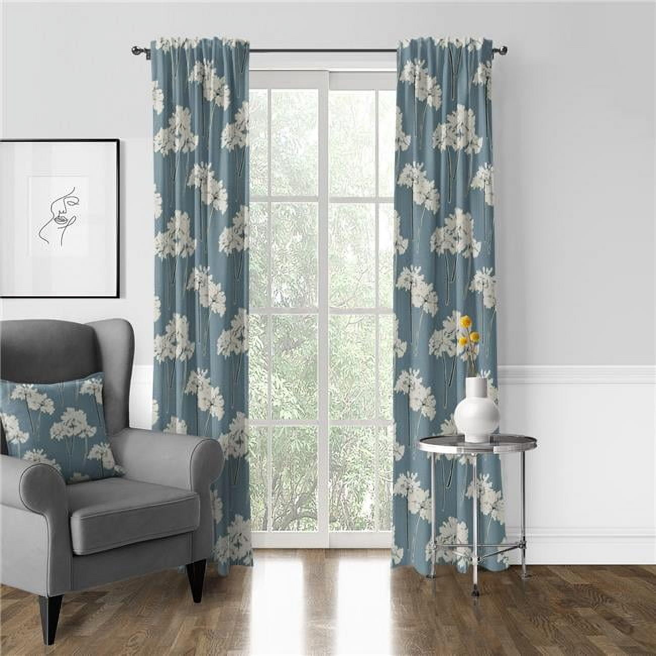 Summerfield Blue Cotton Pinch Pleat Drapery Panel Pair